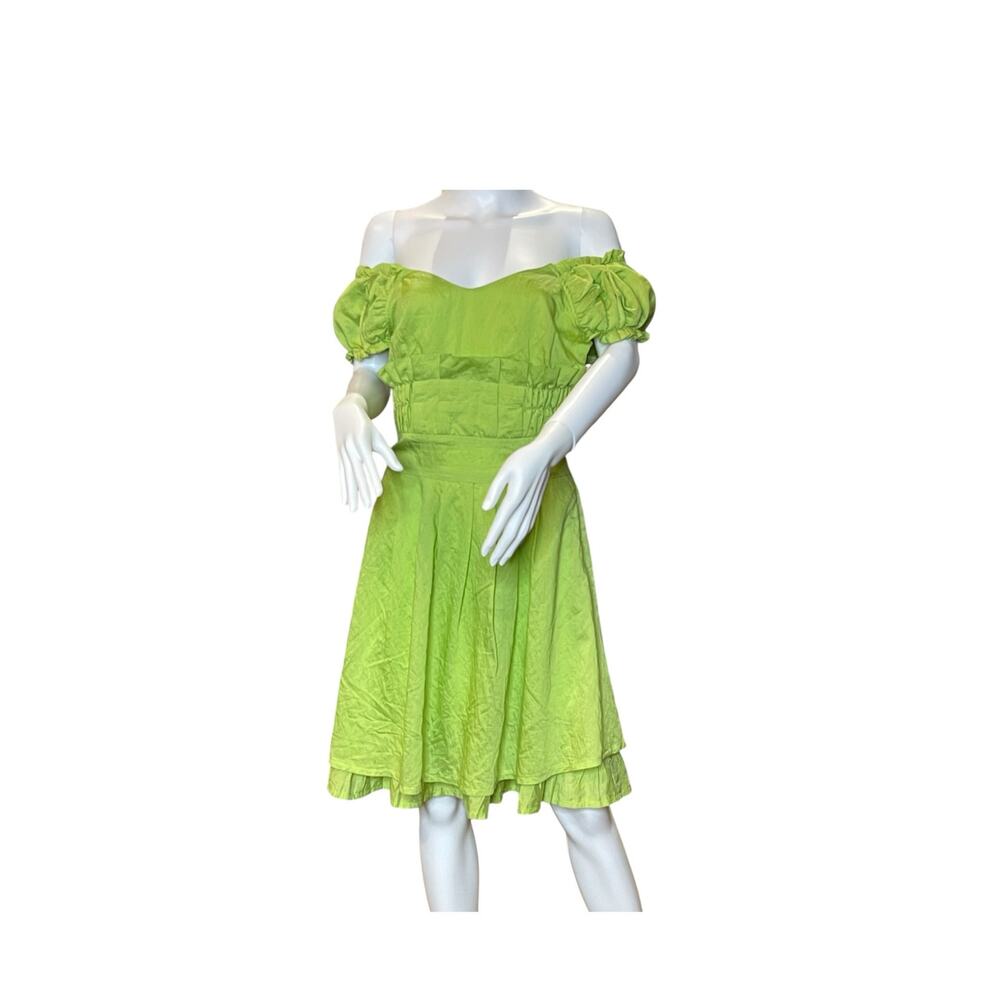 Vintage With Tag Green Off Shoulder Dress Medium